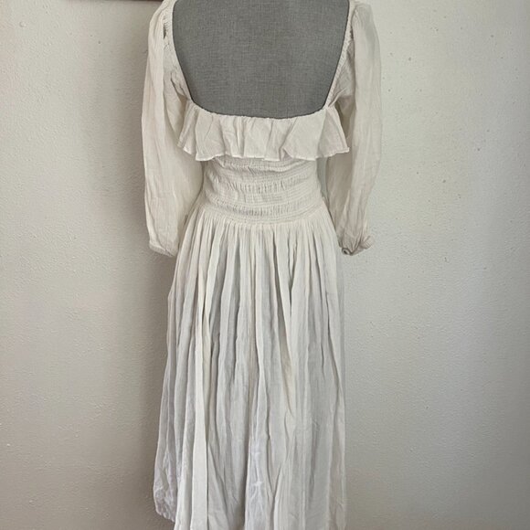 Free People White Oasis Smocked Cotton Midi Dress Boho Cottagecore - Picture 4 of 7